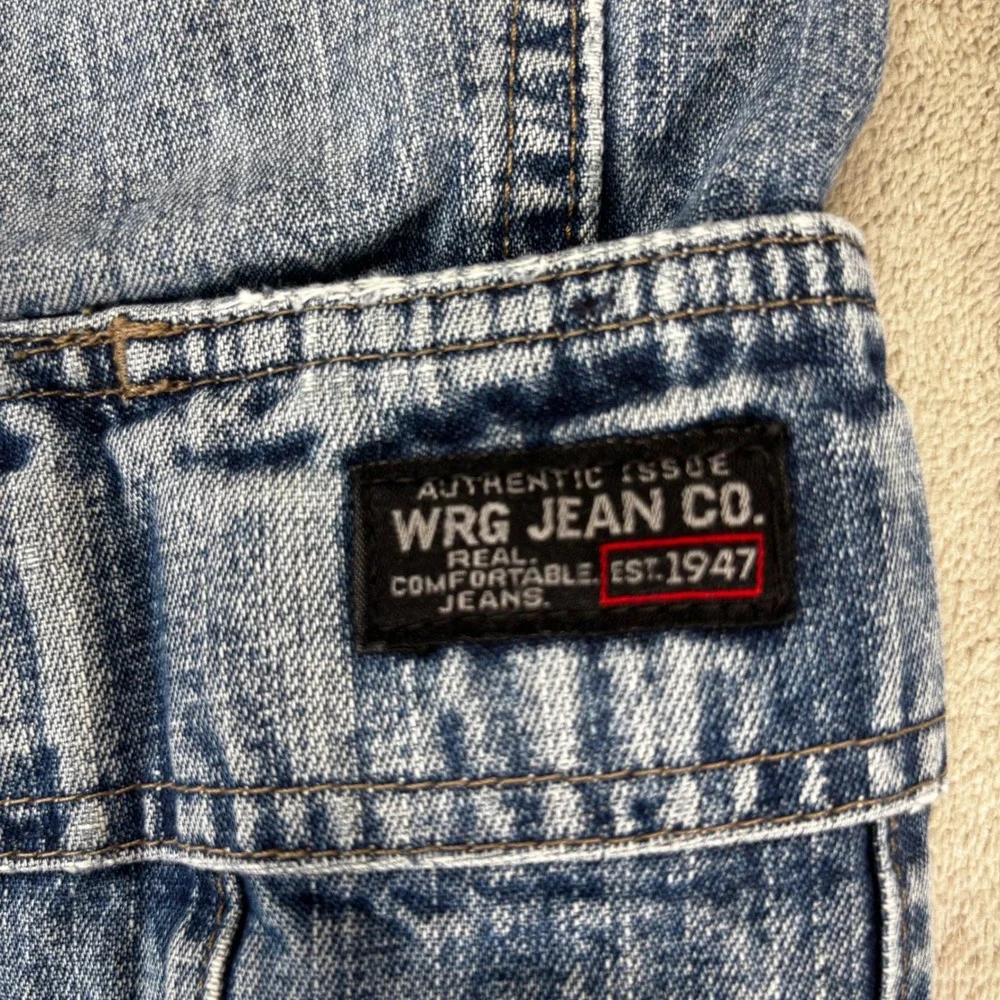 WRG Jean Co Cargo Jeans Mens 40x28 Blue Fair Distressed Frayed Hem Y2K Skater